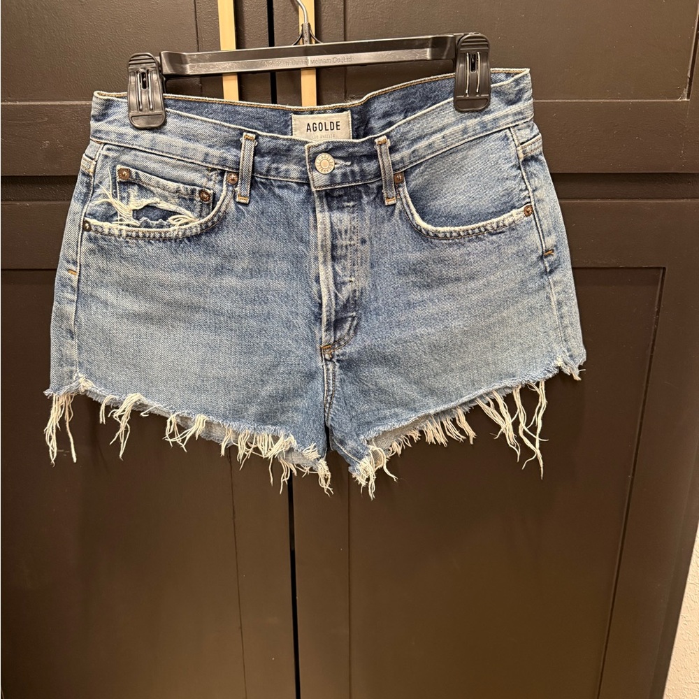 Agolde Distressed Blue Jean Shorts